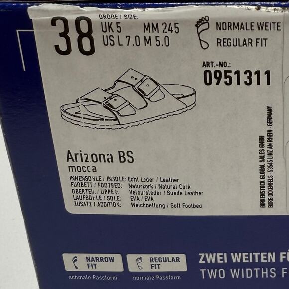 NIB • Birkenstock Arizona Soft Footbed Suede Leather Size 38 L7/M5 - Picture 8 of 8